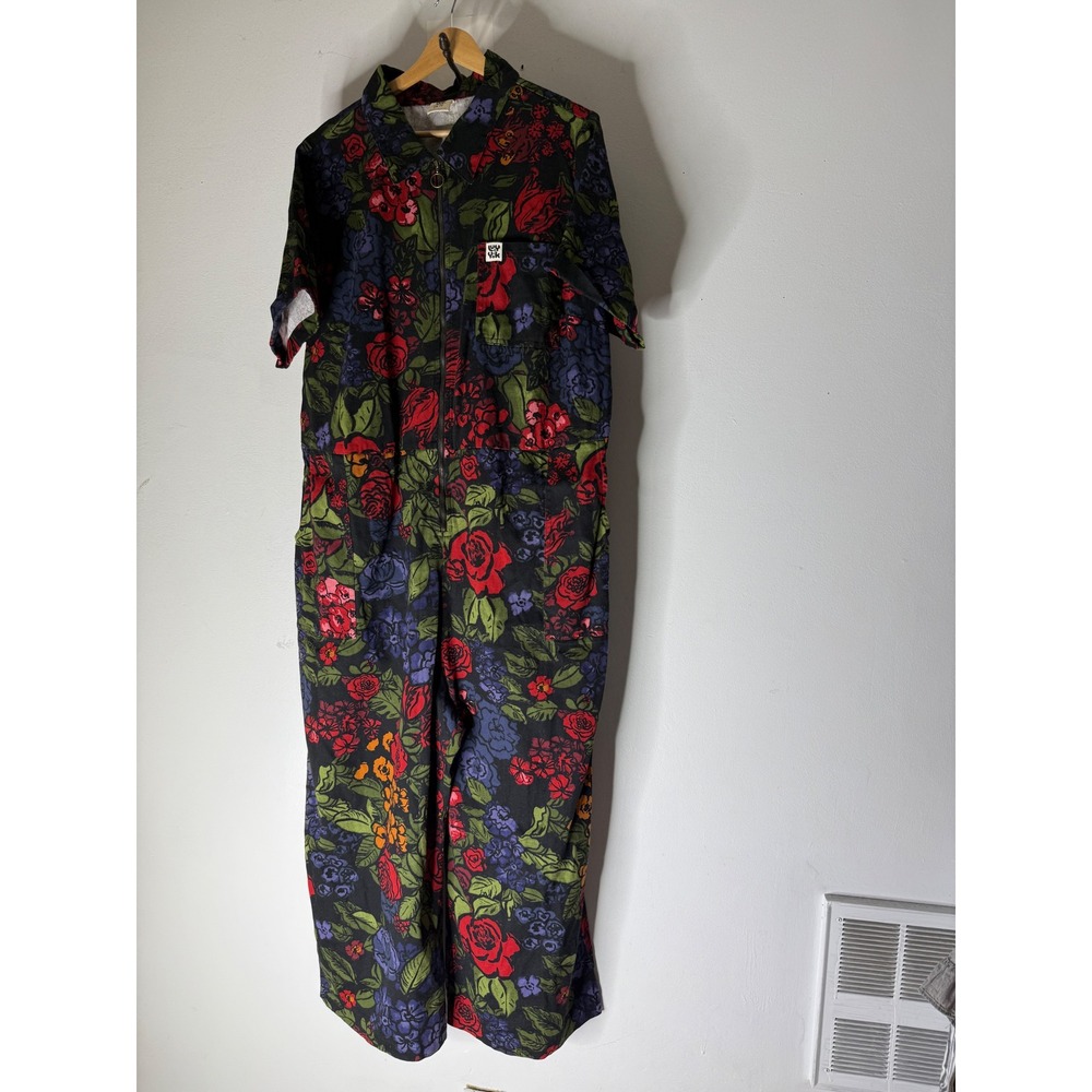 Floral Print Button Front Jumpsuit Short Sleeve Wide Leg Elastic Waist Multi